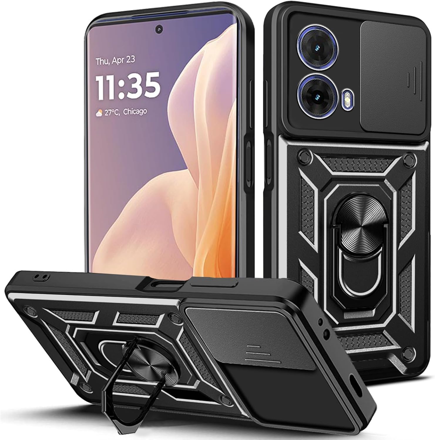 Motorola Moto G85 Case Shockproof Ring Stand Phone Cover & Screen Protector
