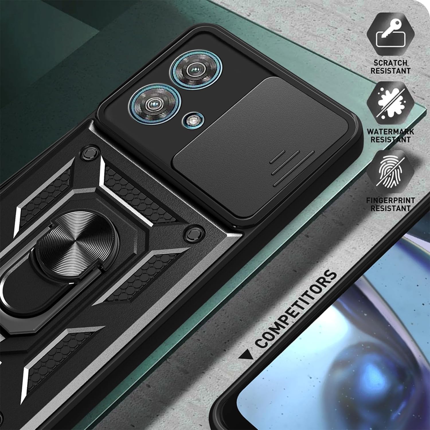 Motorola Edge 40/Neo/Pro Case Shockproof Ring Stand Phone Camera Lens Cover & Screen Protector