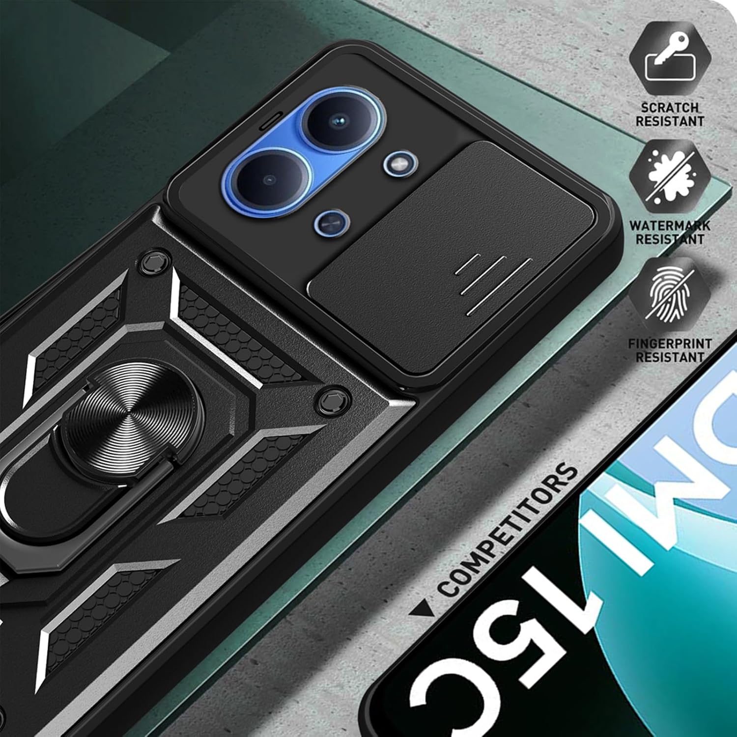 Xiaomi Redmi 15C / Poco C85 Case Shockproof Ring Stand Phone Camera Lens Cover