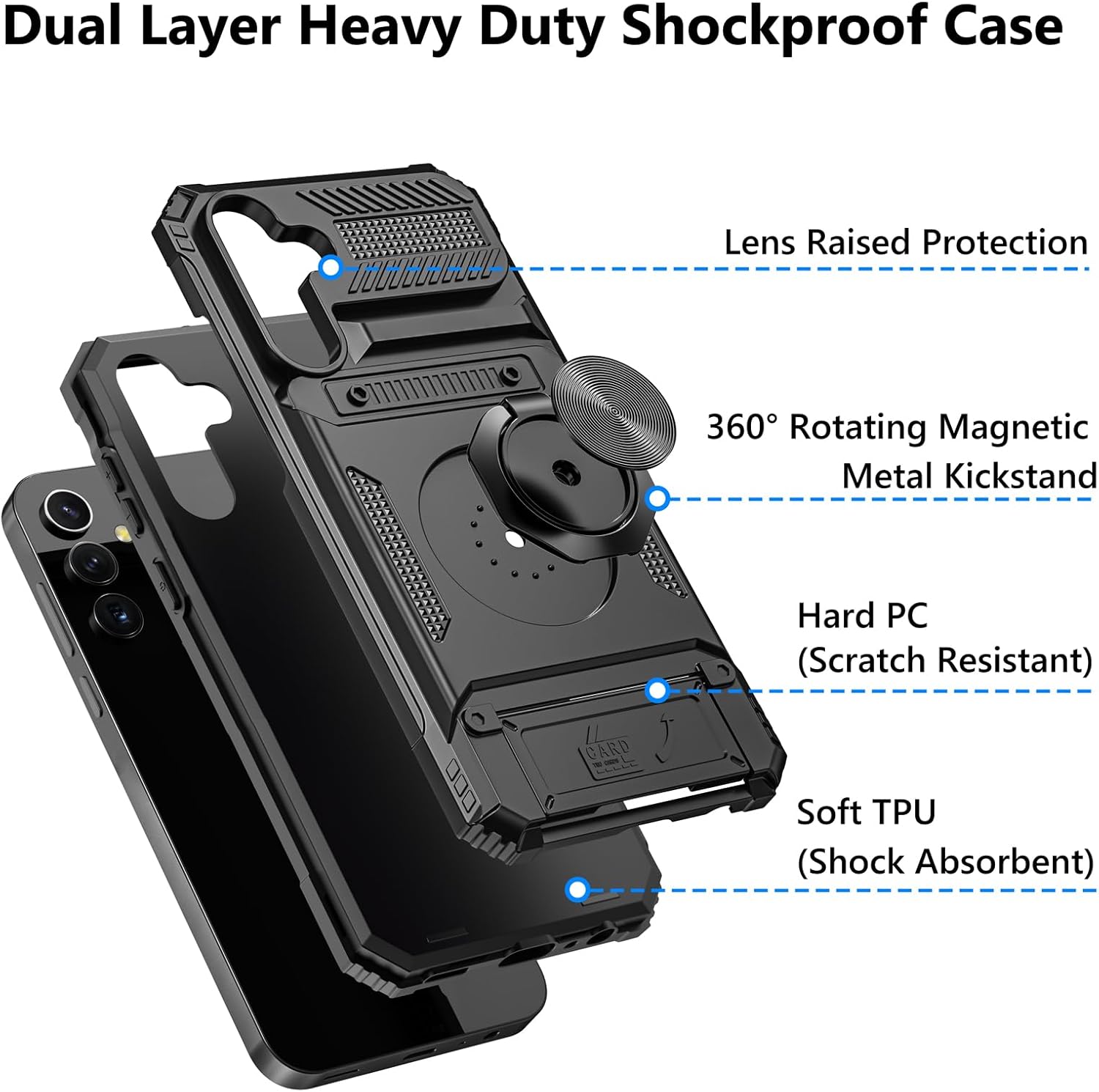 Samsung Galaxy A35 Case Shockproof Ring Stand Phone Cover Card Slot Holder