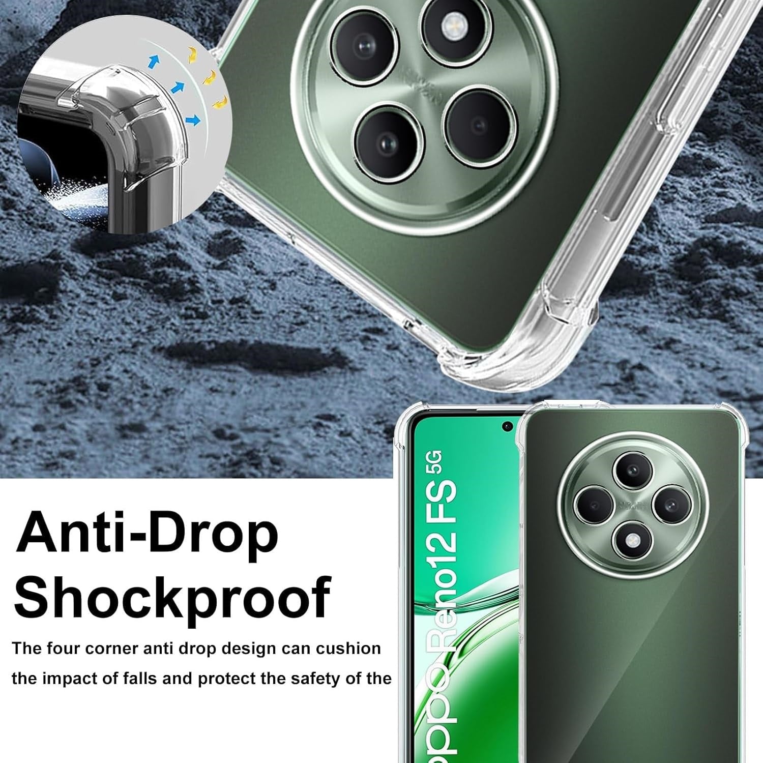 OPPO Reno 12 FS / F 5G Case Clear Phone Cover & Screen Protector