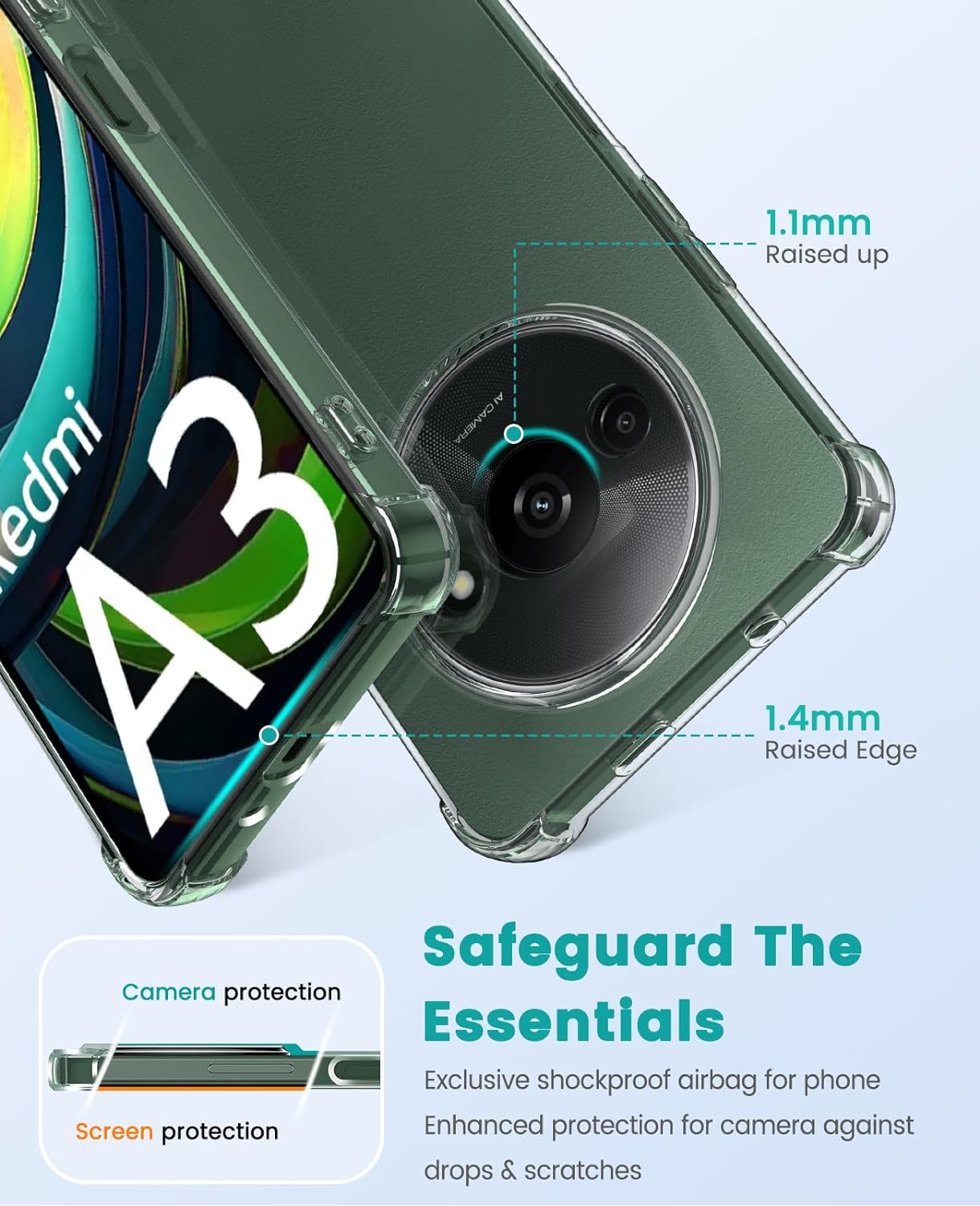Xiaomi Redmi A3 Case Clear Silicone Shockproof Gel Phone Cover