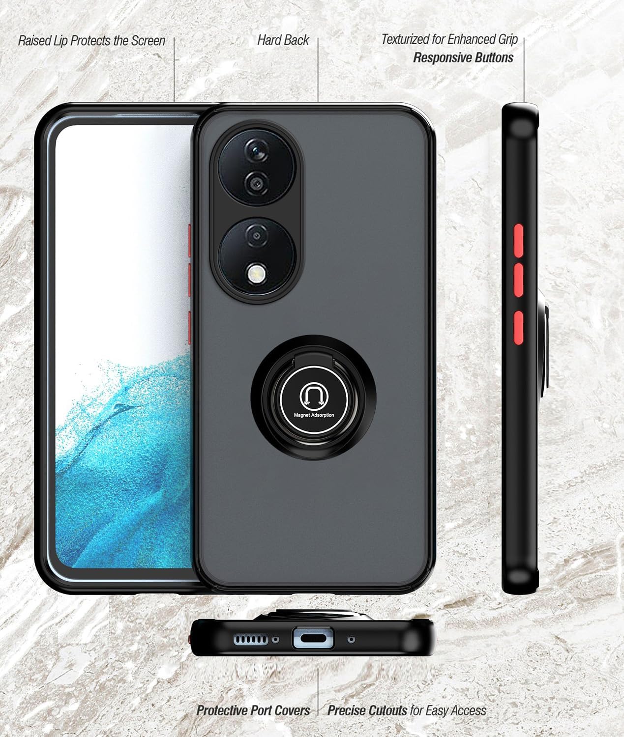 Honor X7b Case Kickstand Shockproof Cover Heavy Duty & Screen Protector