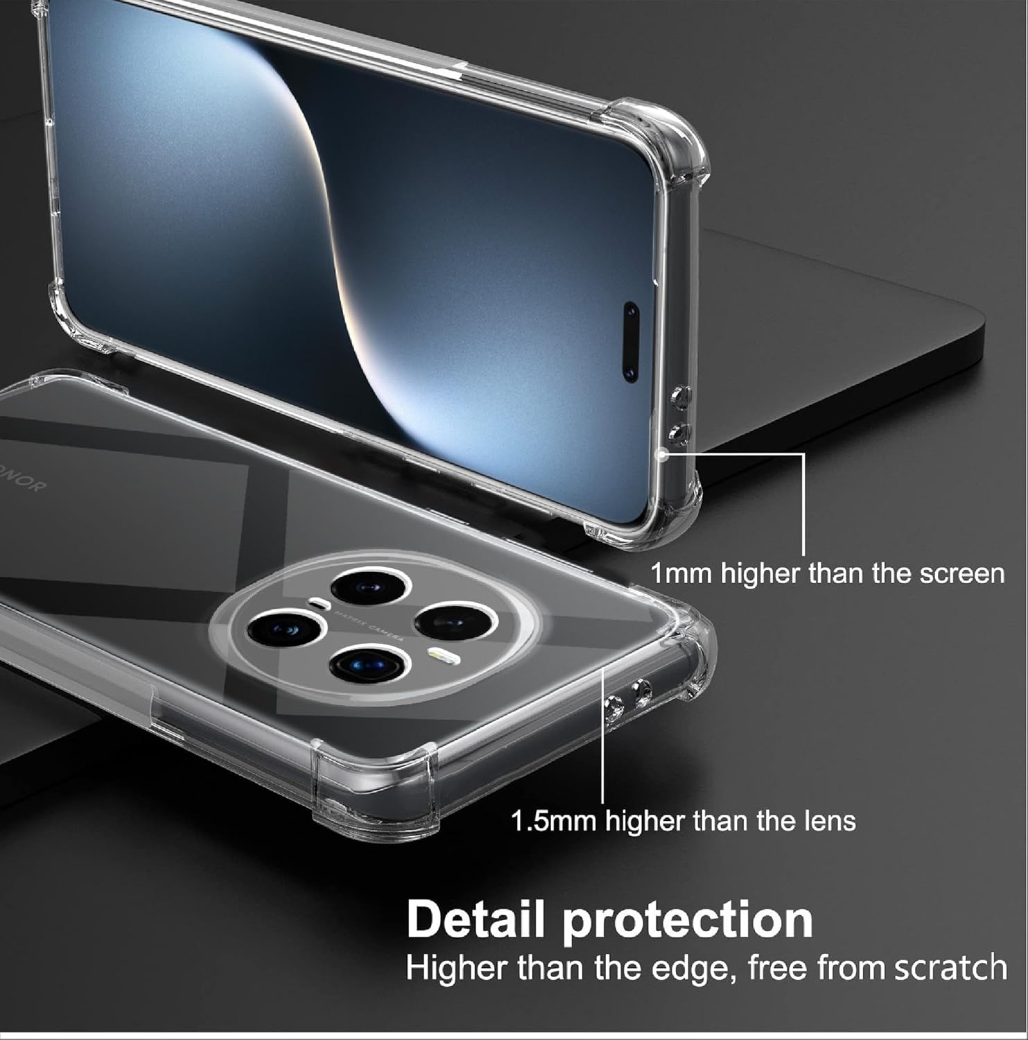 MEMELOKA Cover Per Honor Magic 7 PRO - Custodia Silicone TPU Anti-ingiallimento - Trasparente, Sottile 1,35mm, Bordi Rialzati