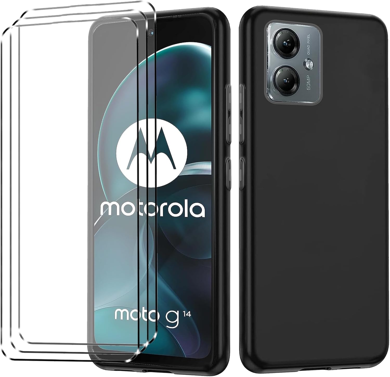Motorola Moto G14 Case Black Gel Phone Cover & Screen Protector