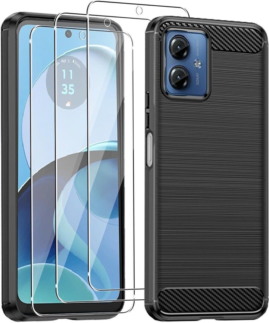 Motorola Moto G84 5G Case Carbon Fibre Phone Cover & Screen Protector