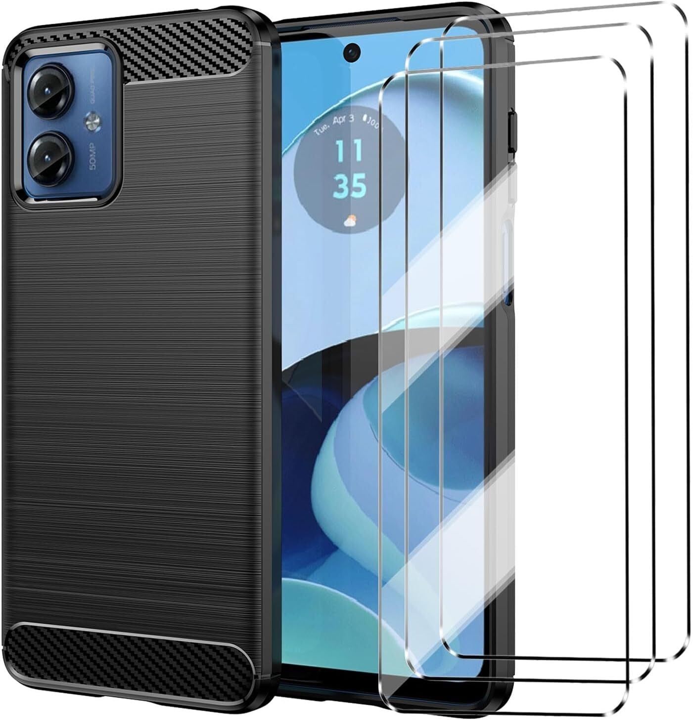 Motorola Moto G14 Case Carbon Fibre Phone Cover & Screen Protector
