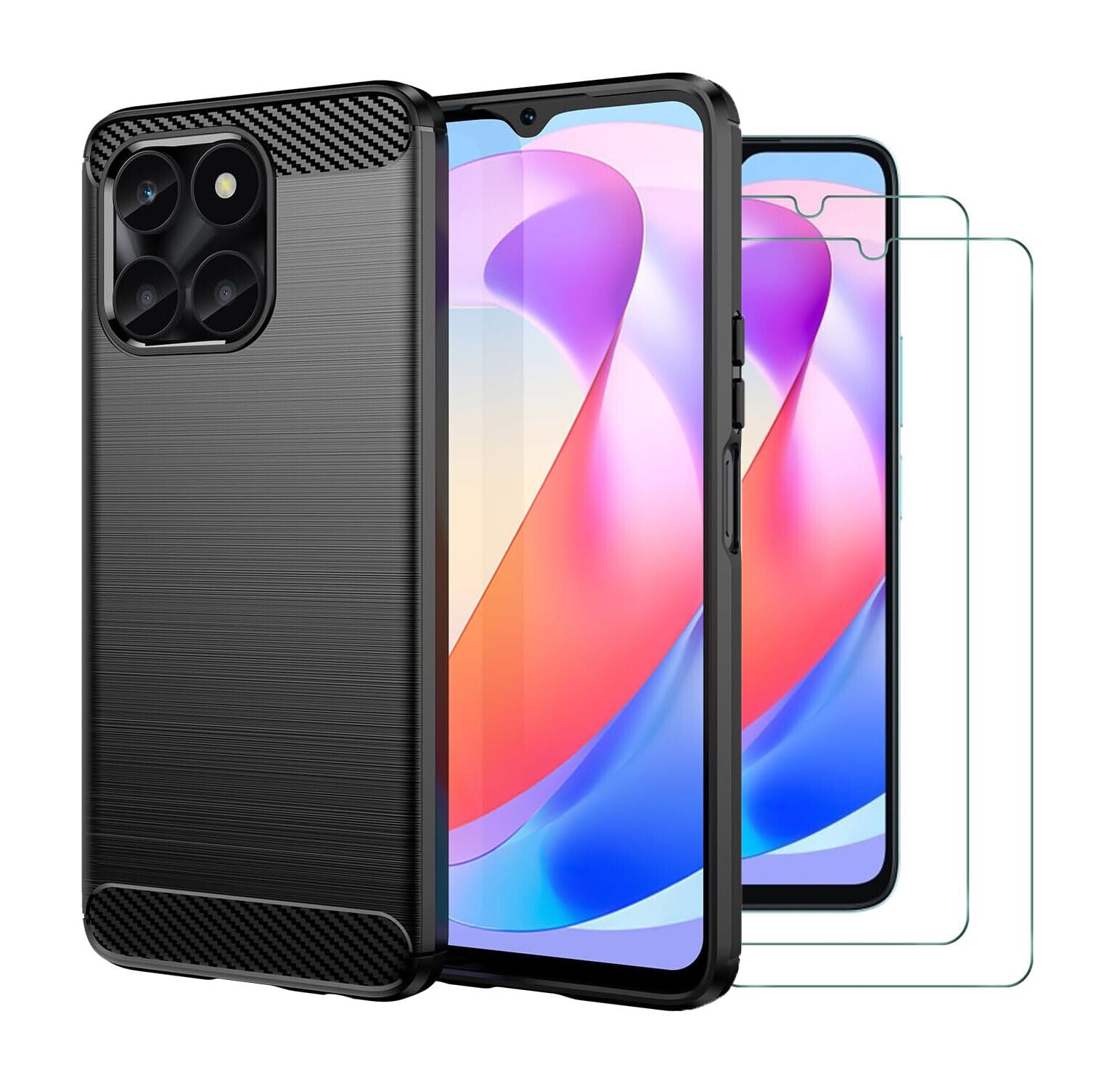 Honor X6a Case Carbon Fibre Phone Cover & Screen Protector