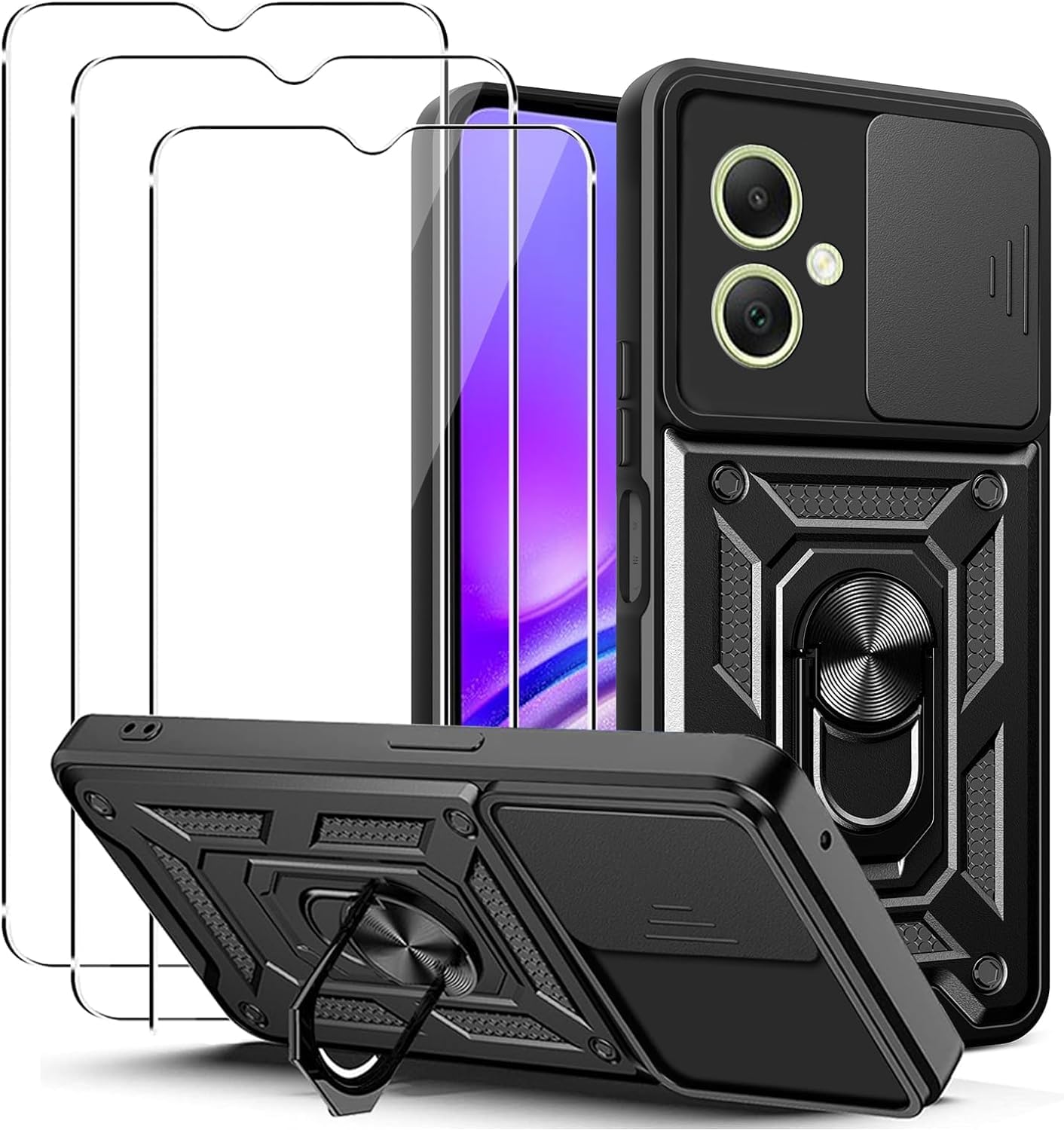 Samsung Galaxy A05 / A05S Case Shockproof Ring Stand Phone Camera Lens Cover & Screen Protector