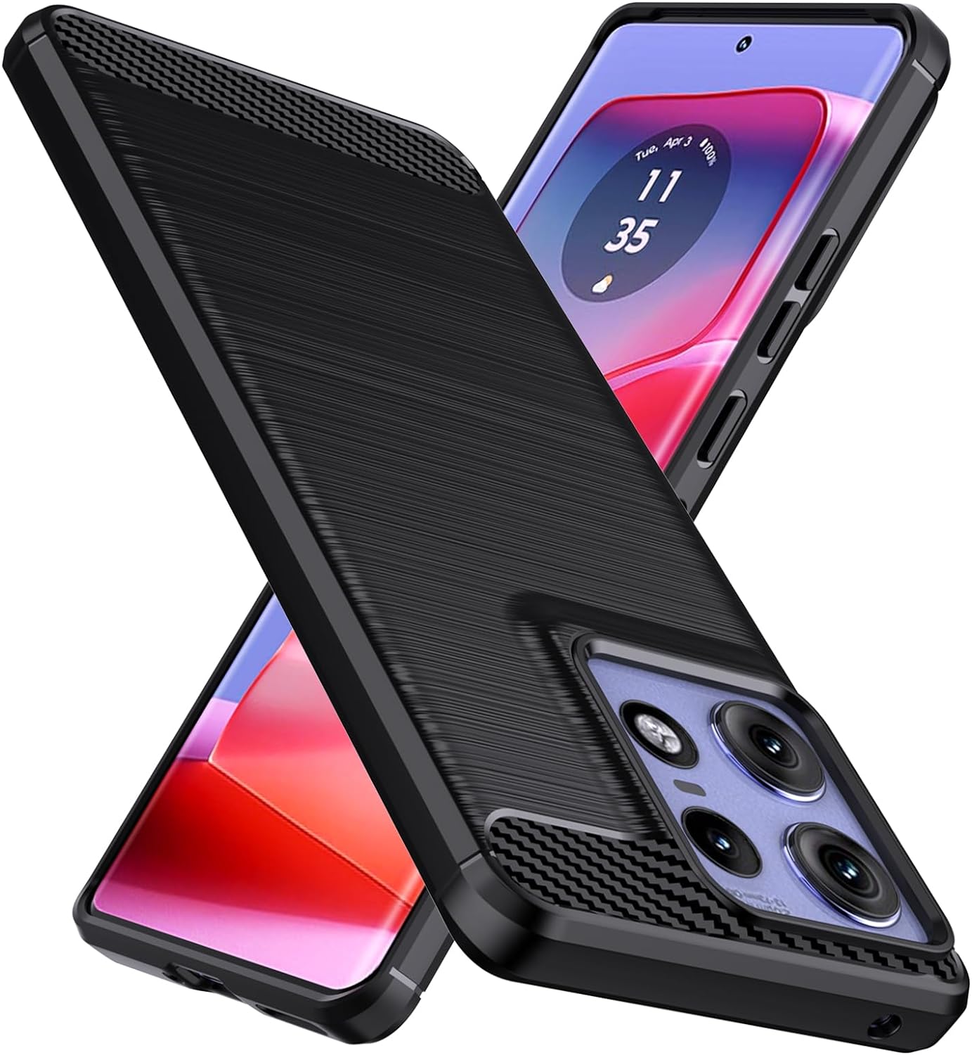 Motorola Edge 50 Pro Case Carbon Fibre Phone Cover + Screen Protector