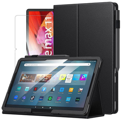 For Amazon Fire Max 11 Case Leather Folio Stand Cover & Screen Protector