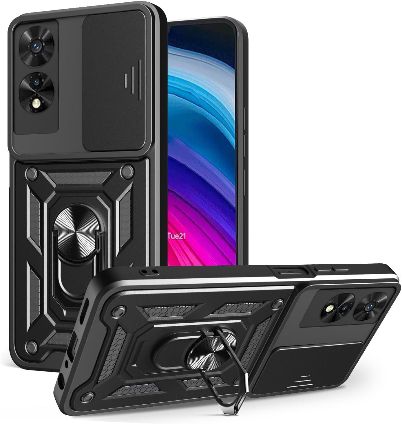 TCL 505 Case Shockproof Ring Stand Phone Camera Lens Cover