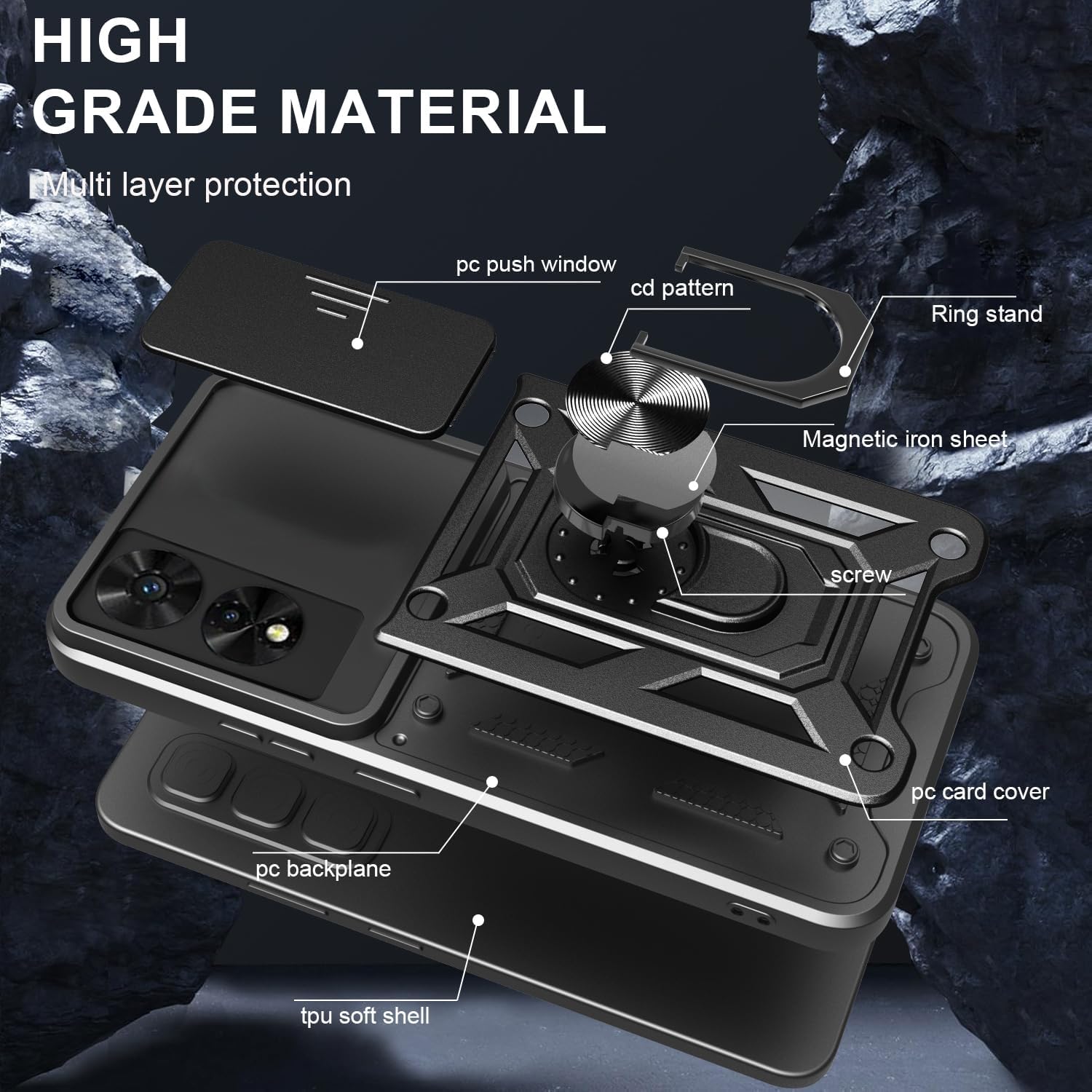 TCL 505 Case Shockproof Ring Stand Phone Camera Lens Cover