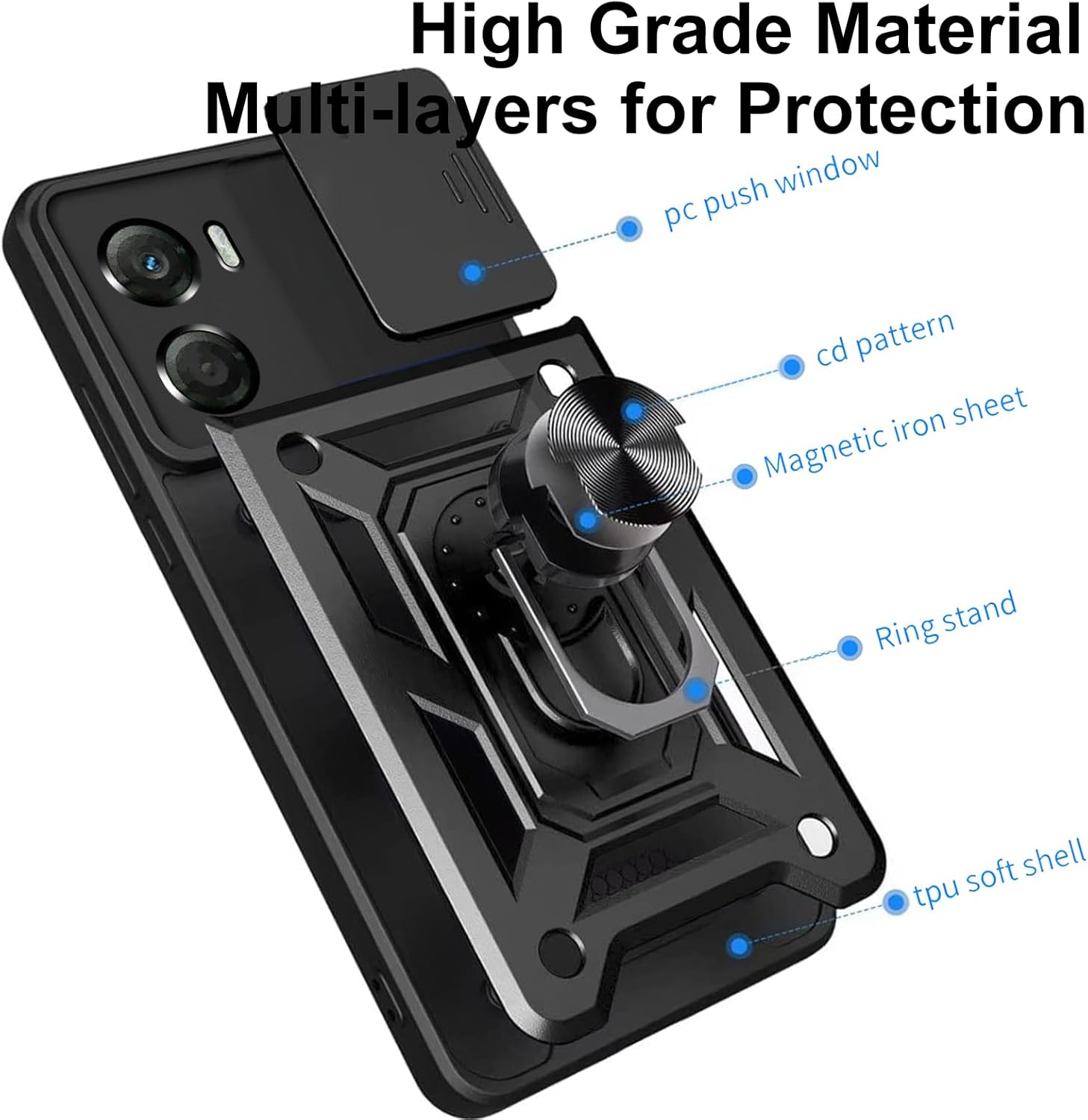 Motorola Moto G06/G06 Power Case Shockproof Ring Stand Phone Cover & Screen Protector