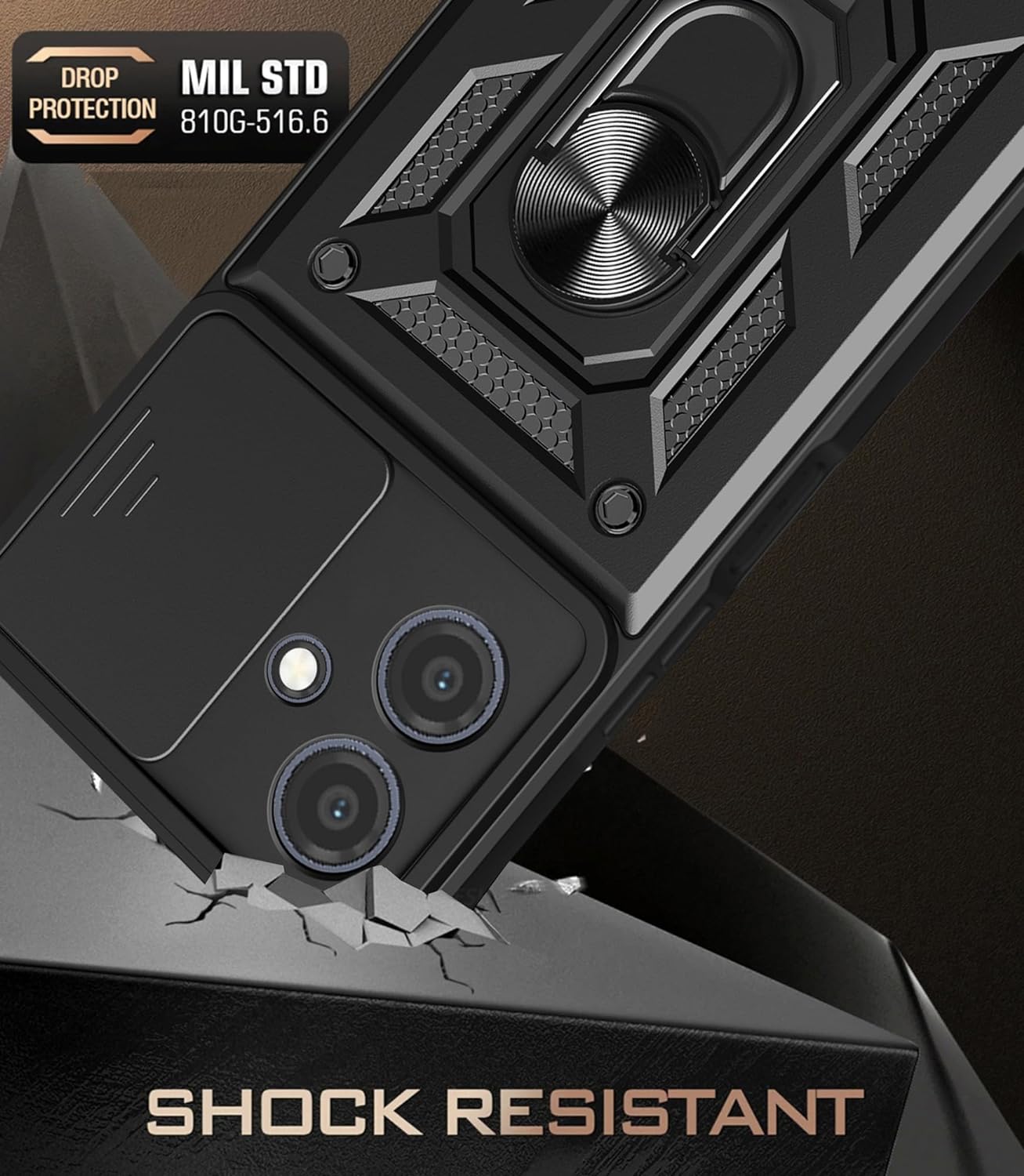 Motorola Moto G14 Case Shockproof Ring Stand Phone Camera Lens Cover