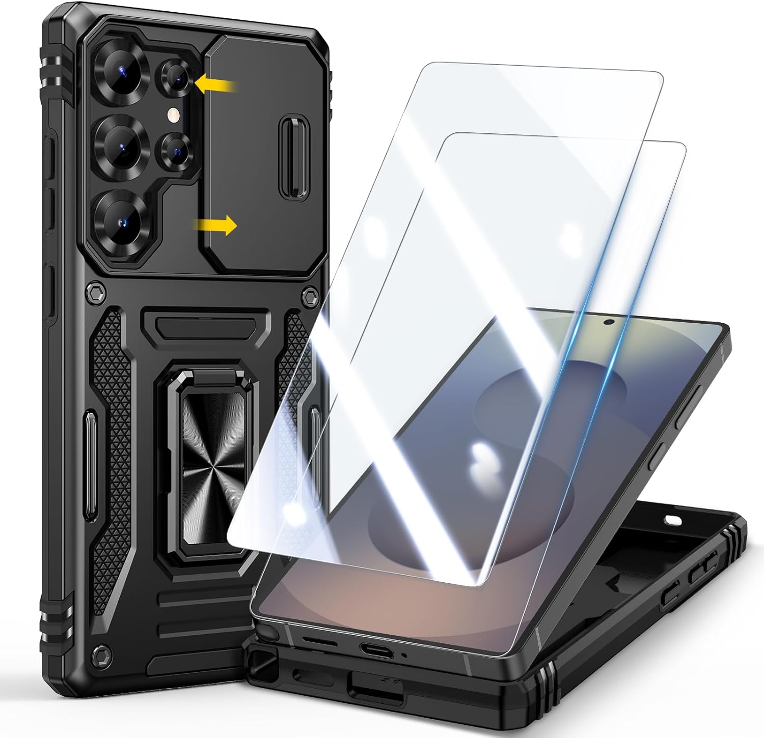 Samsung Galaxy S25 / S25 / Plus / S25 Ultra Case Shockproof Ring Stand Phone Cover & Screen Protector