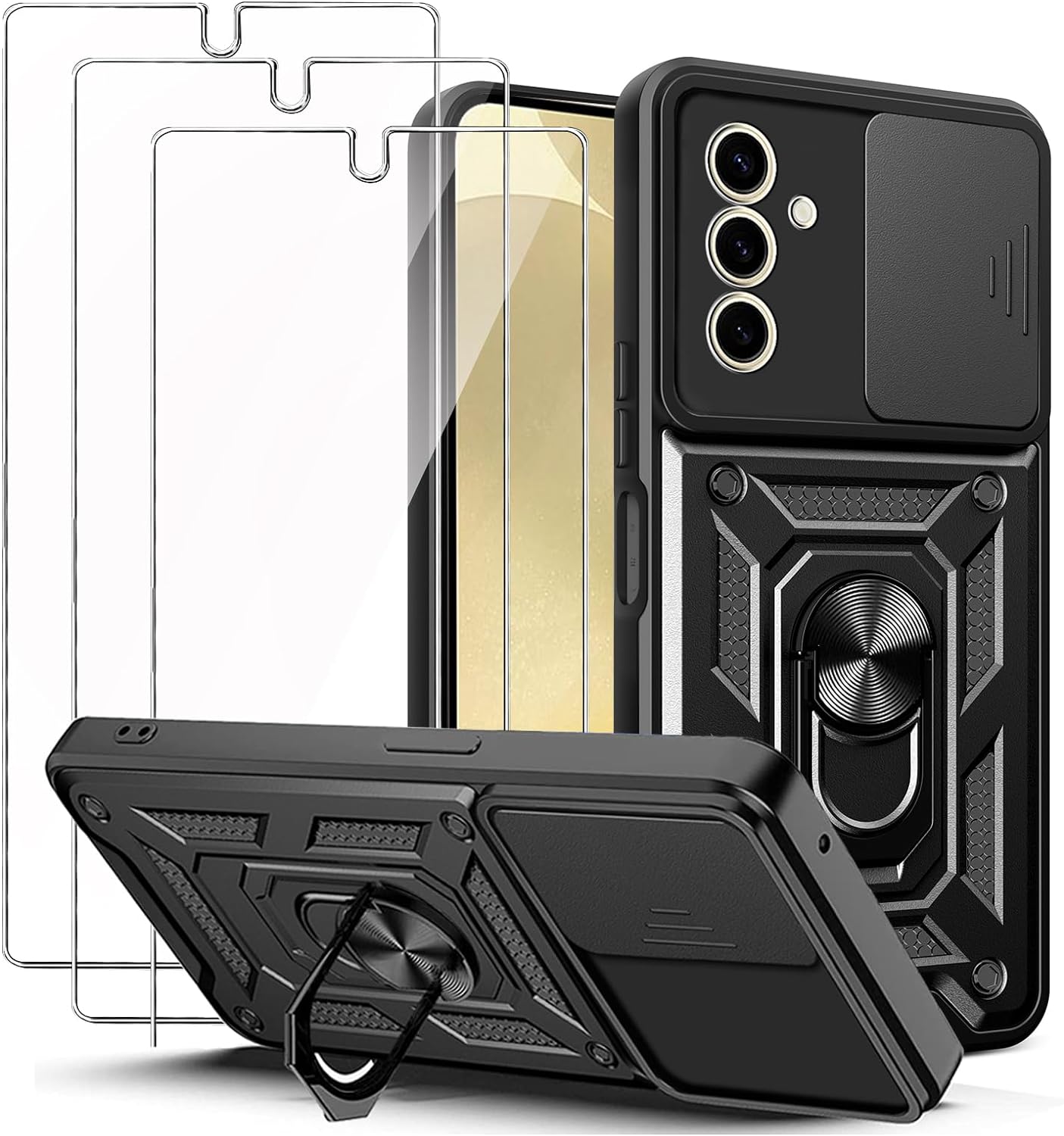 Samsung Galaxy S24 Plus Ultra Case Shockproof Ring Stand Phone Camera Lens Cover & Screen Protector