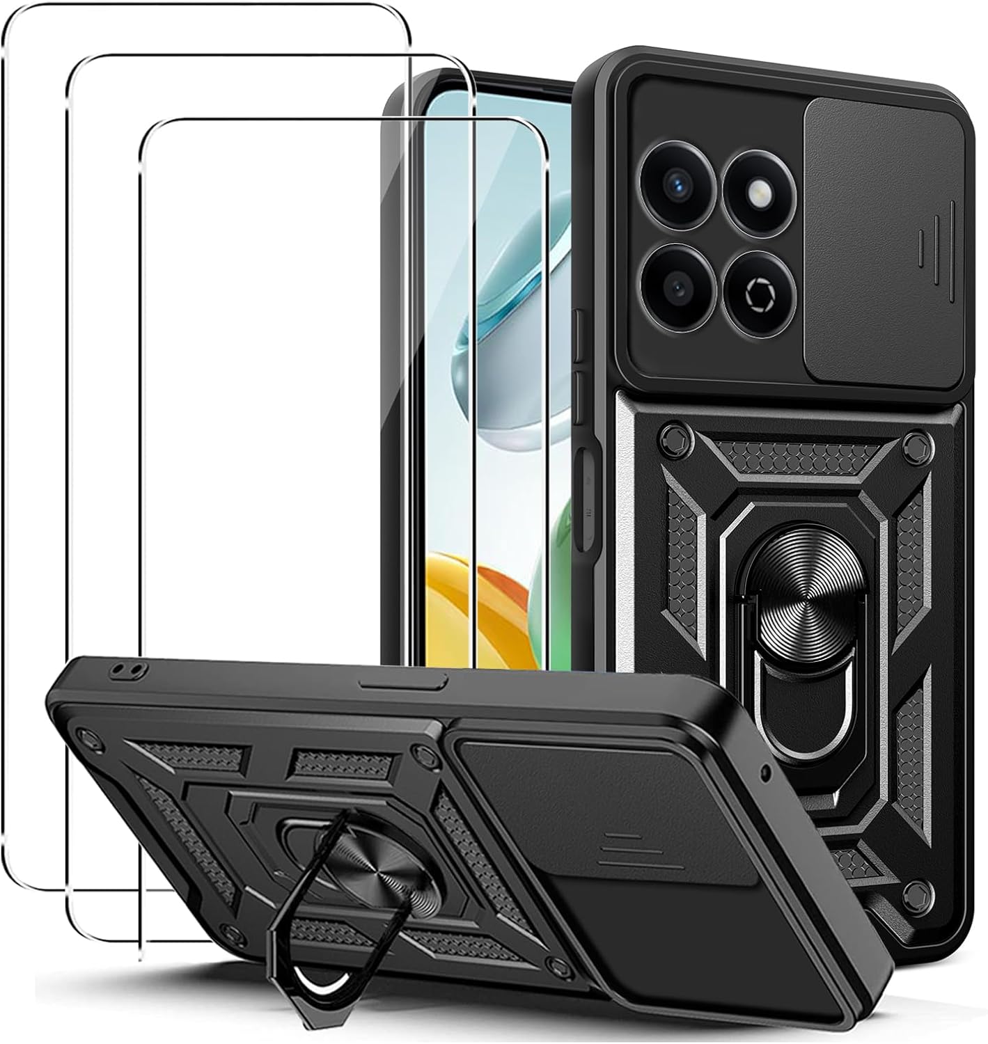 Honor X6c Case Shockproof Ring Stand Phone Cover & Screen Protector