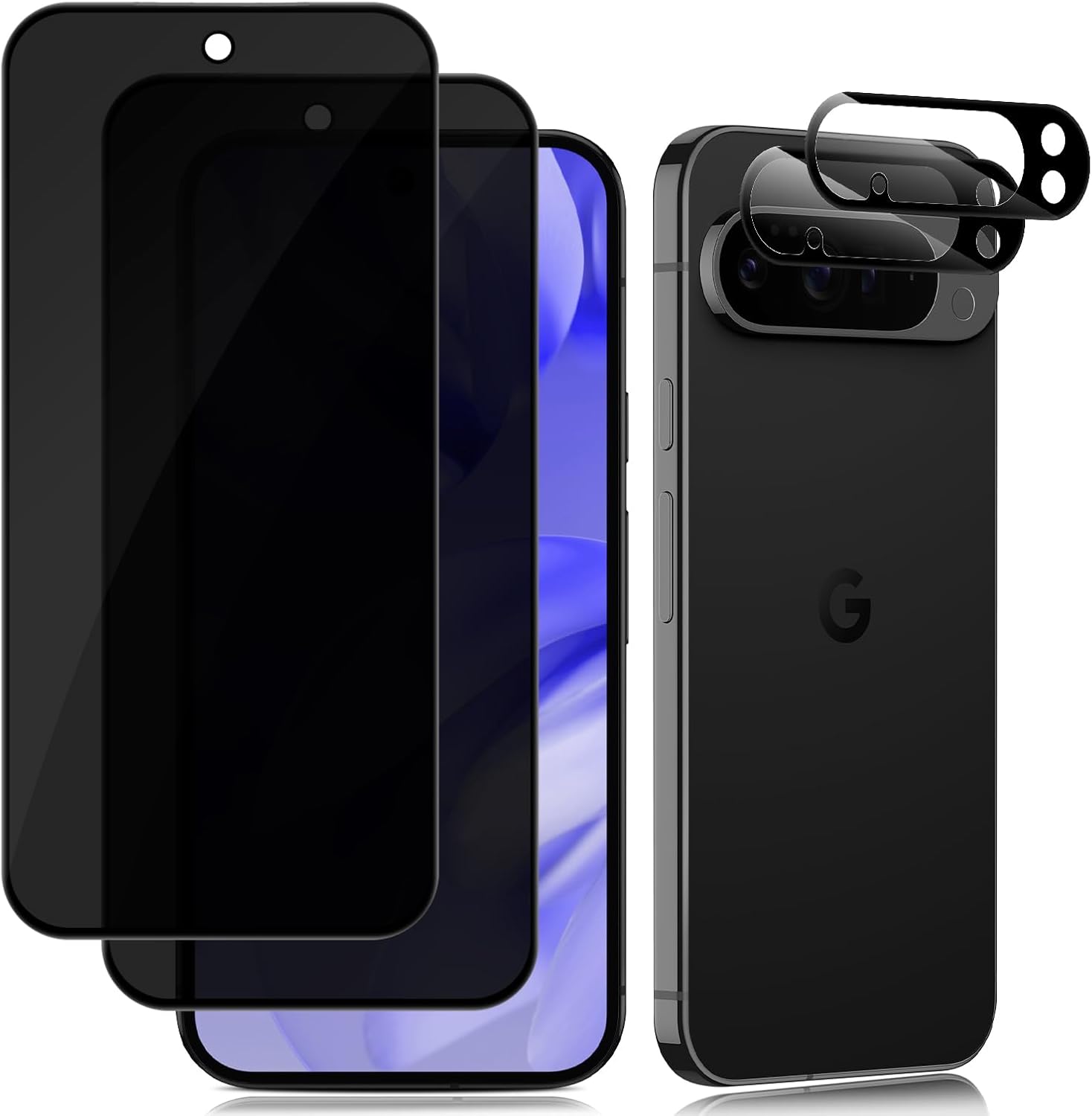 Google Pixel 10 10 Pro 10 XL Screen Protector Privacy Anti-Spy + Camera Lens Black