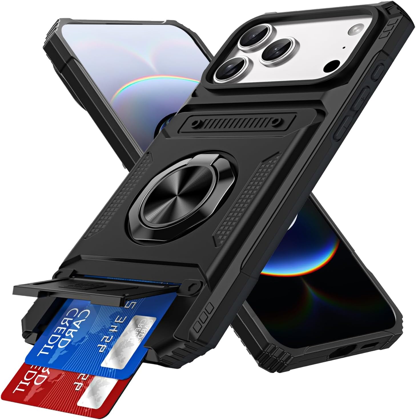 iPhone 17 Air Pro Max Case Shockproof Ring Stand Phone Cover Card Slot Holder