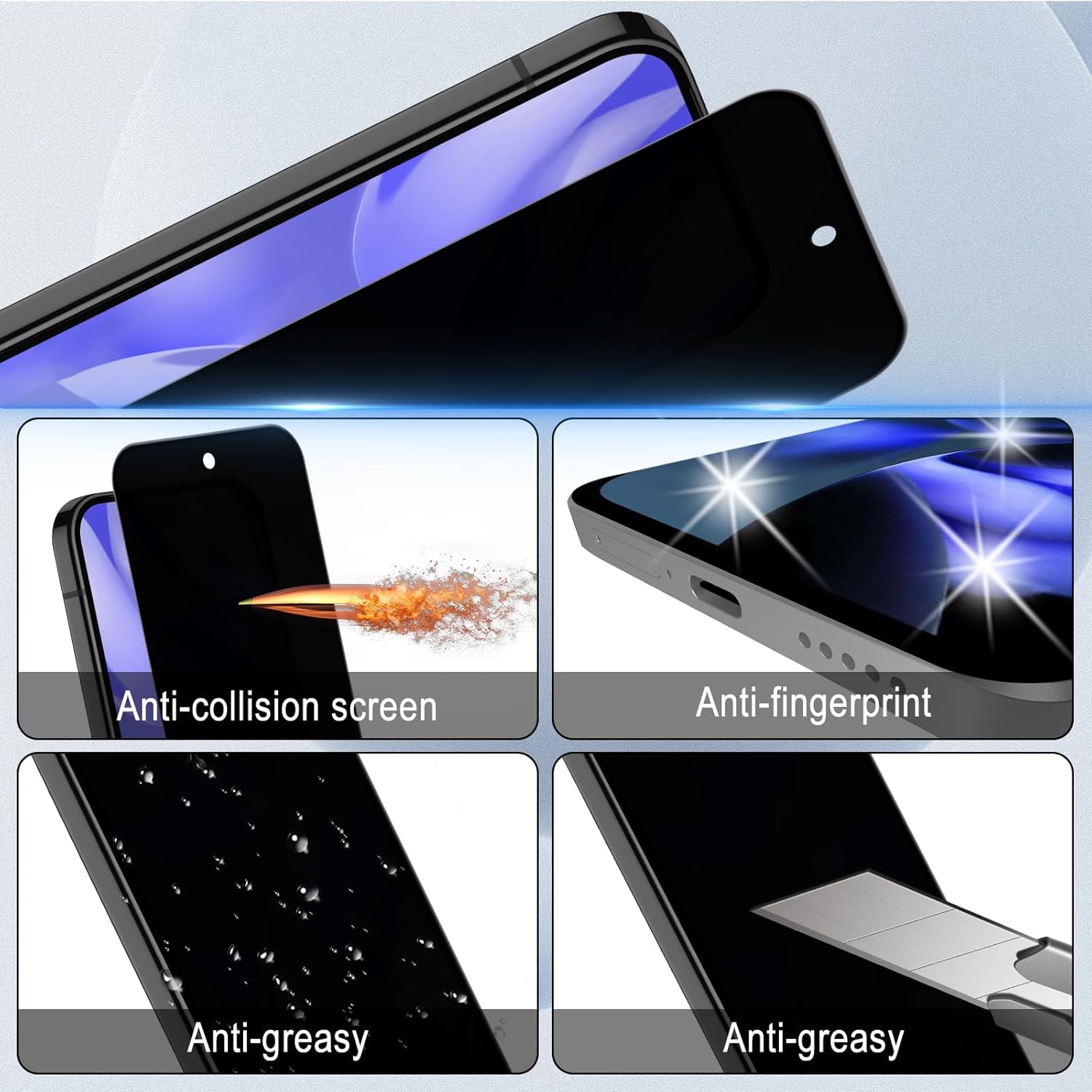 Google Pixel 10 10 Pro 10 XL Screen Protector Privacy Anti-Spy + Camera Lens Black