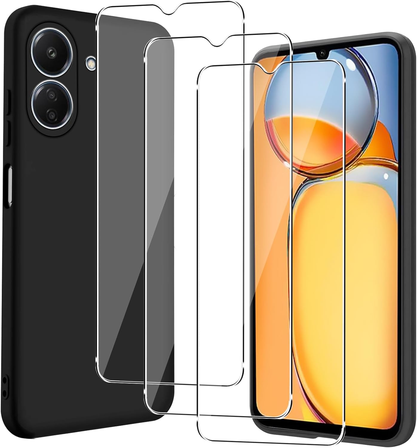 Xiaomi Redmi 13C / Poco C65 Case Black Gel Phone Cover & Screen Protector