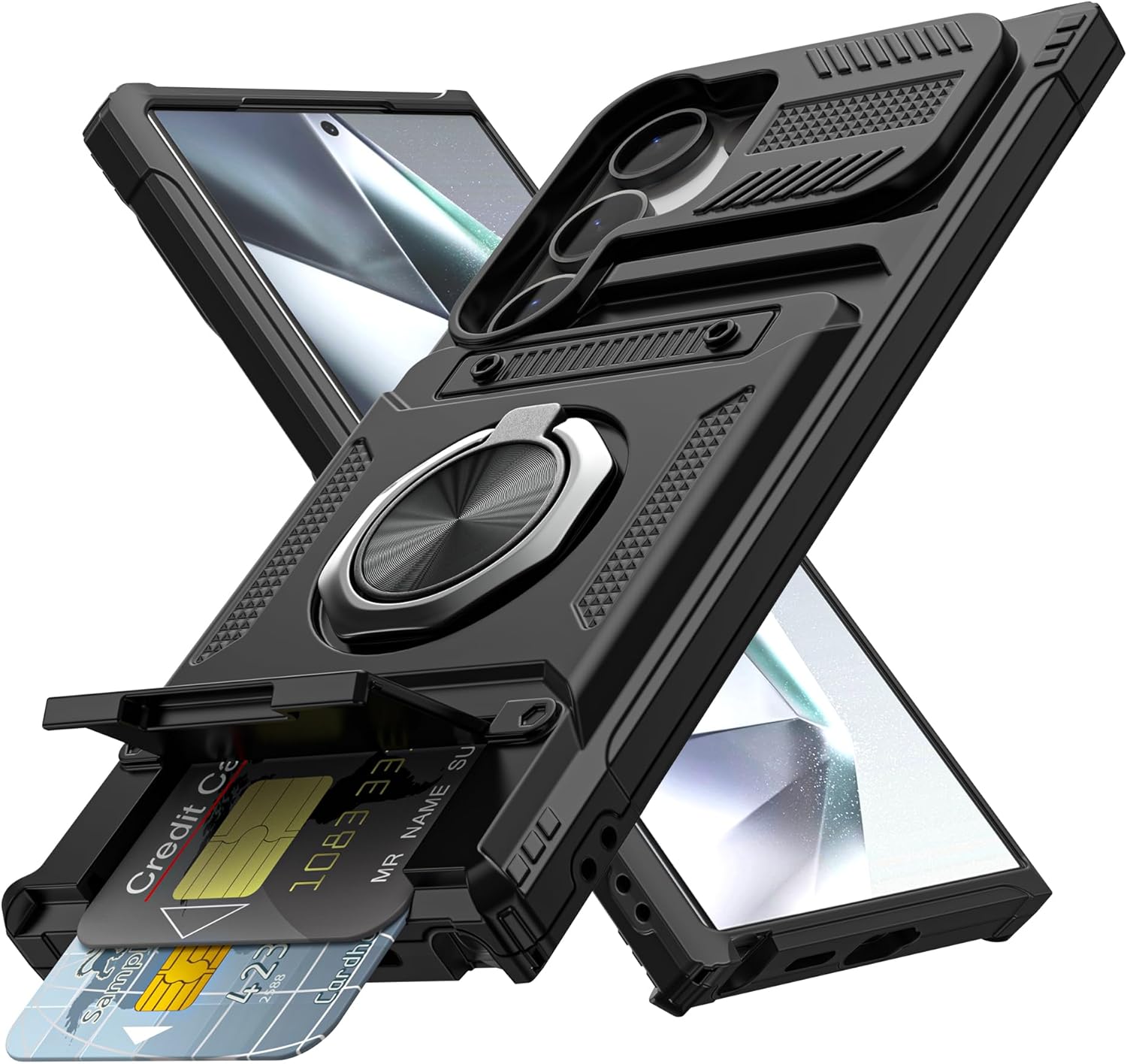 Samsung Galaxy S24 Ultra Case Shockproof Ring Stand Phone Cover Card Slot Holder