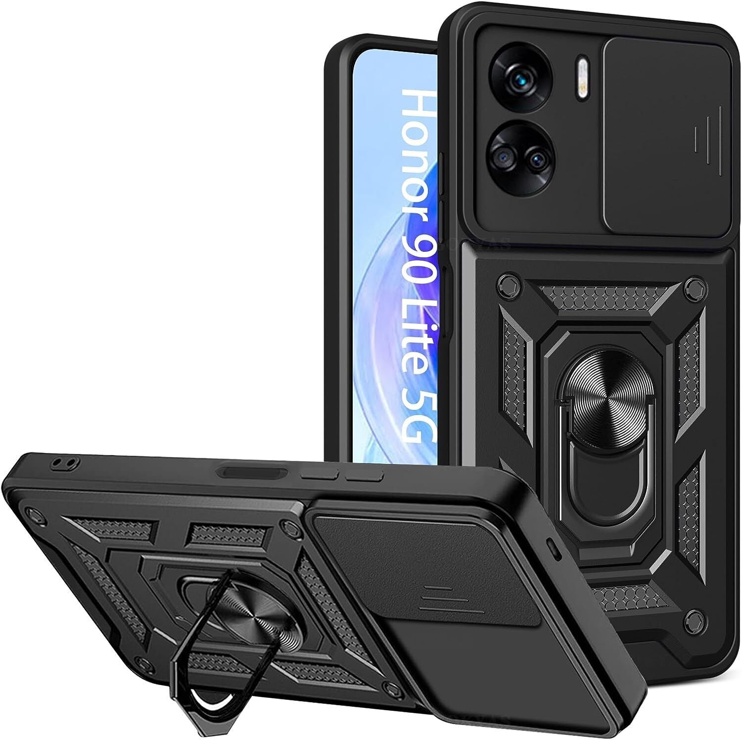 Honor 90 Lite 5G Case Shockproof Ring Stand Phone Camera Lens Cover & Screen Protector