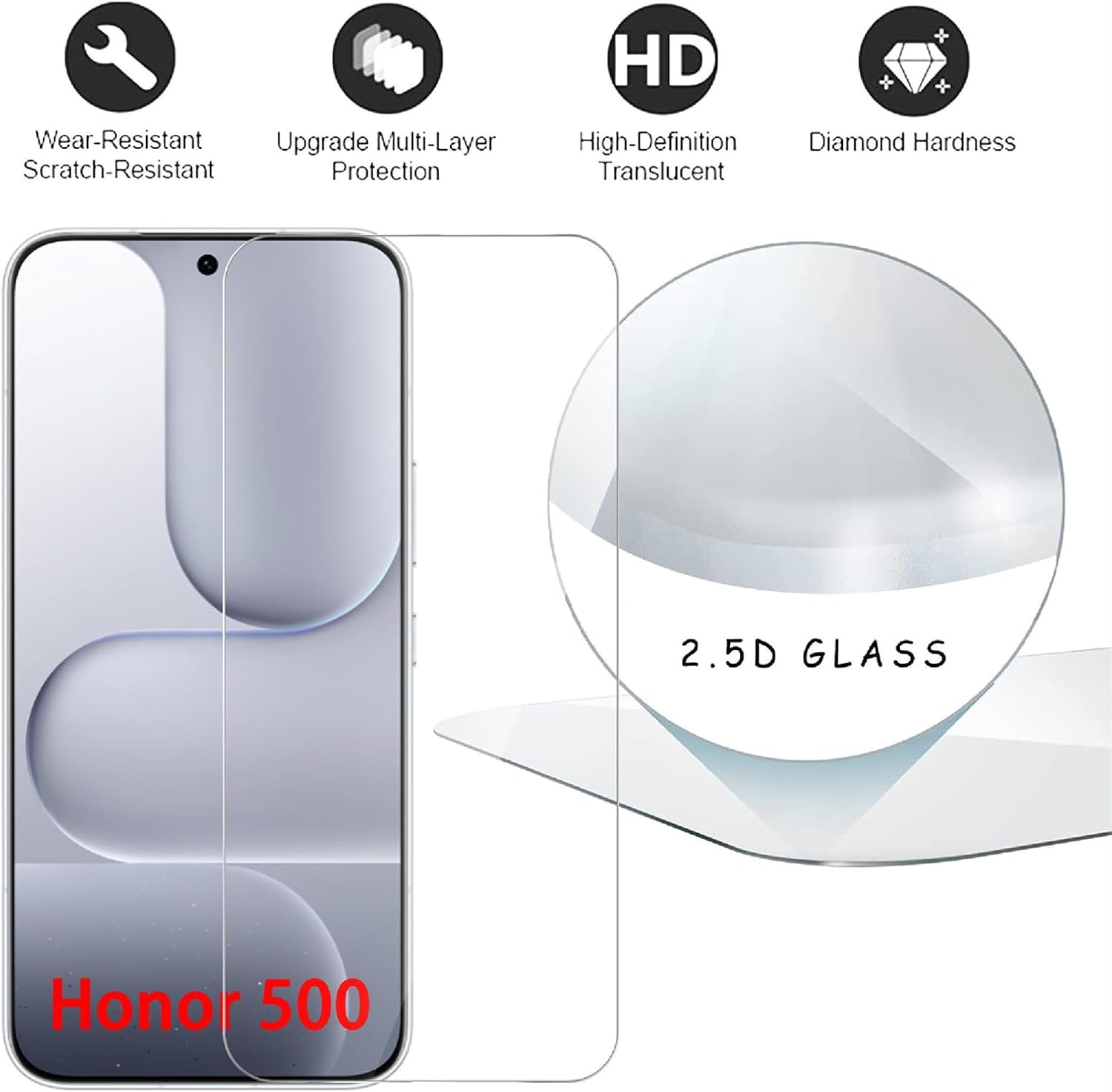 Honor 500 Screen Protector Glass [2 Pack]