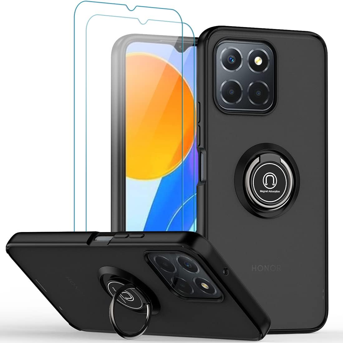 Honor X6a Case Kickstand Shockproof Cover Heavy Duty & Screen Protector