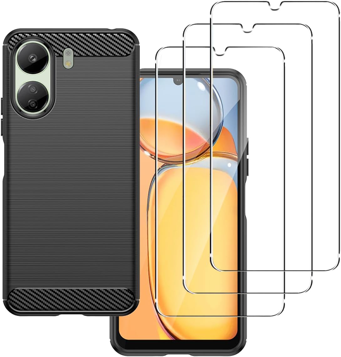 Xiaomi Redmi 13C / Poco C65 Case Carbon Fibre Phone Cover & Screen Protector