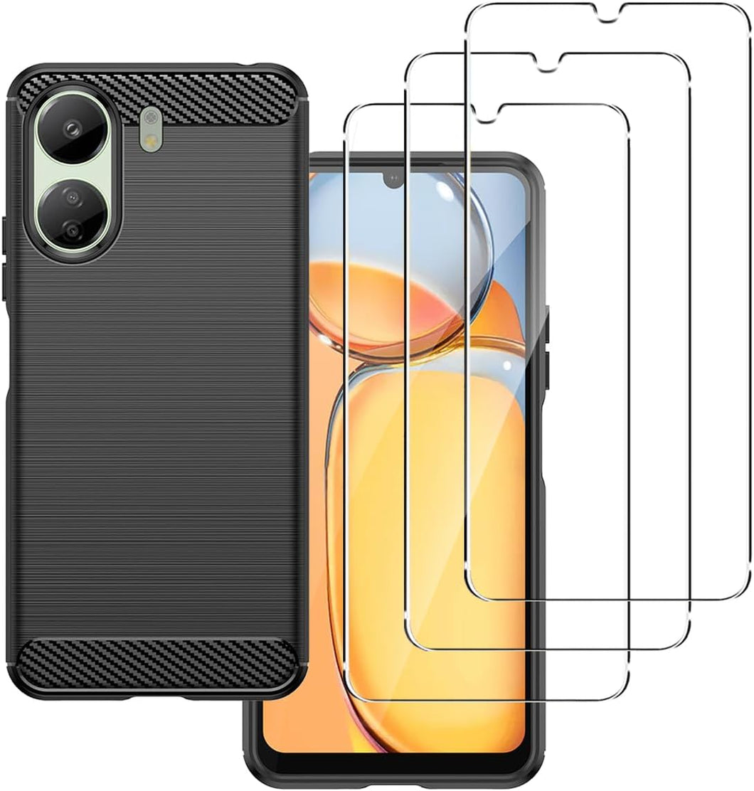 Xiaomi Redmi 13C / Poco C65 Case Carbon Fibre Phone Cover & Screen Protector