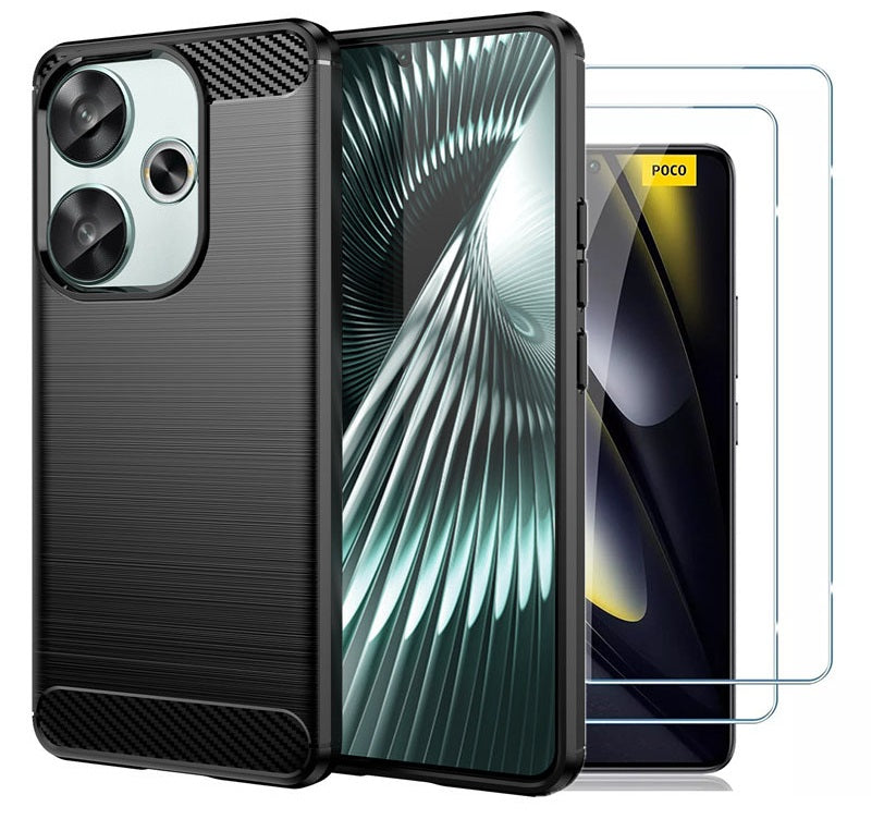 Xiaomi Poco F6 / F6 Pro Case Carbon Fibre Phone Cover + Screen Protector