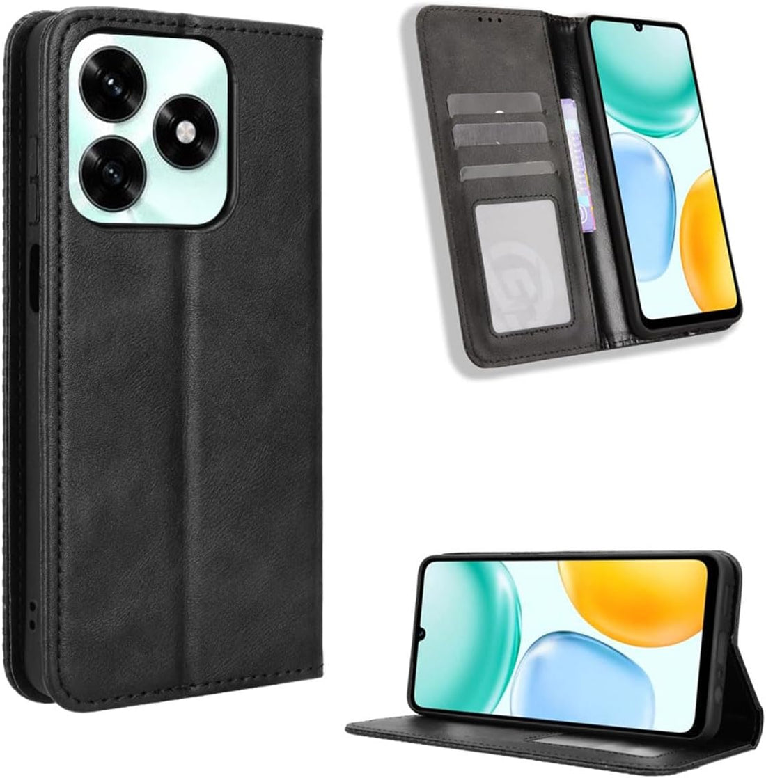 Cover Flip In Pelle PU Per Honor 9A - Custodia A Libro Con Interno In Silicone TPU - Retro Rosso