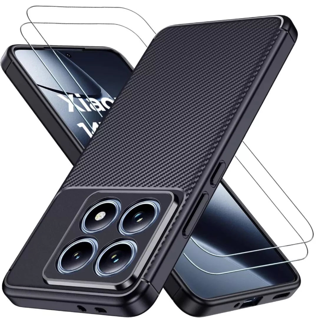 Xiaomi 14T / 14T Pro Case Carbon Fibre Phone Cover + Screen Protector