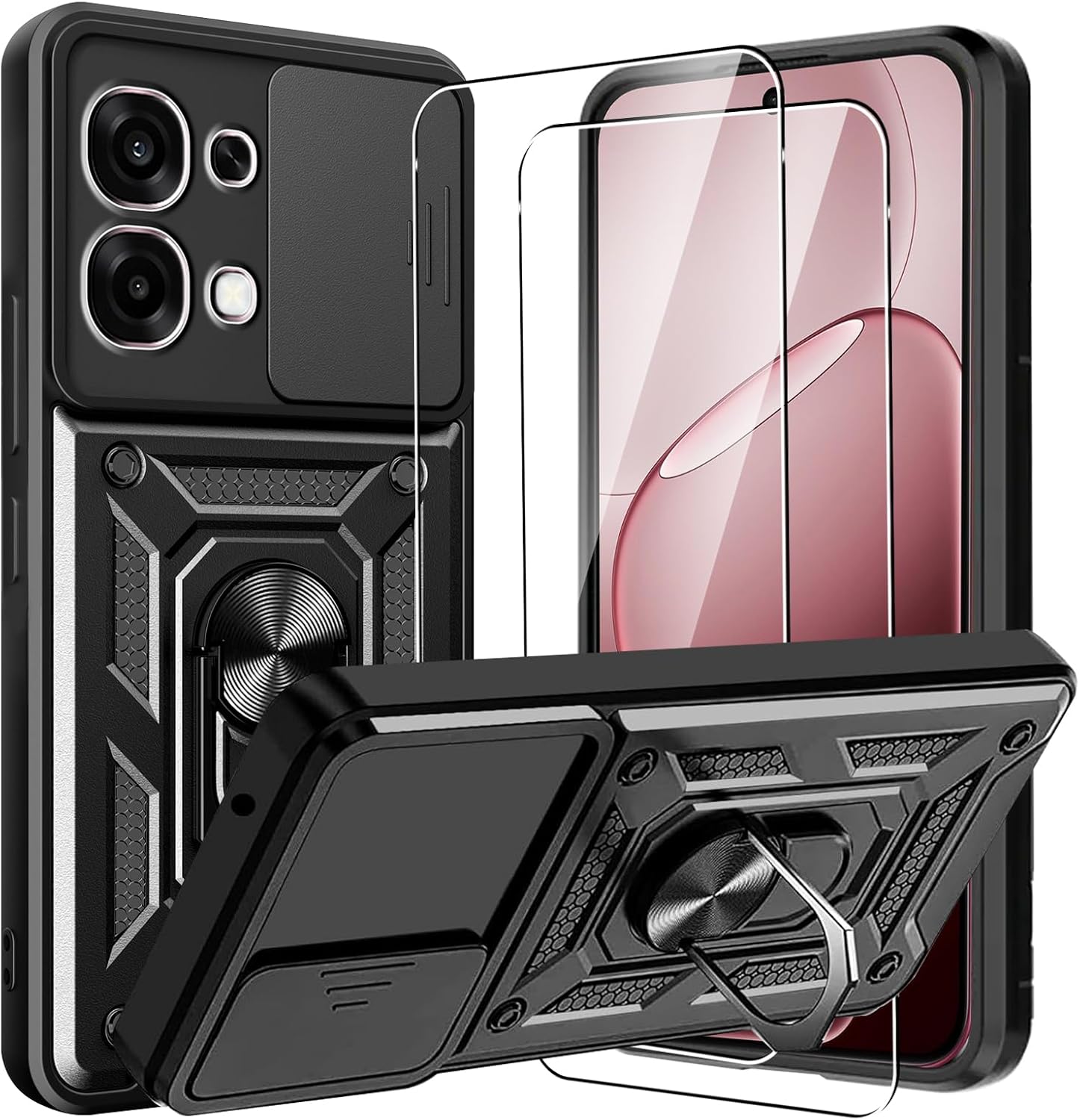Oppo A6 Pro Case Shockproof Ring Stand Phone Cover & Screen Protector