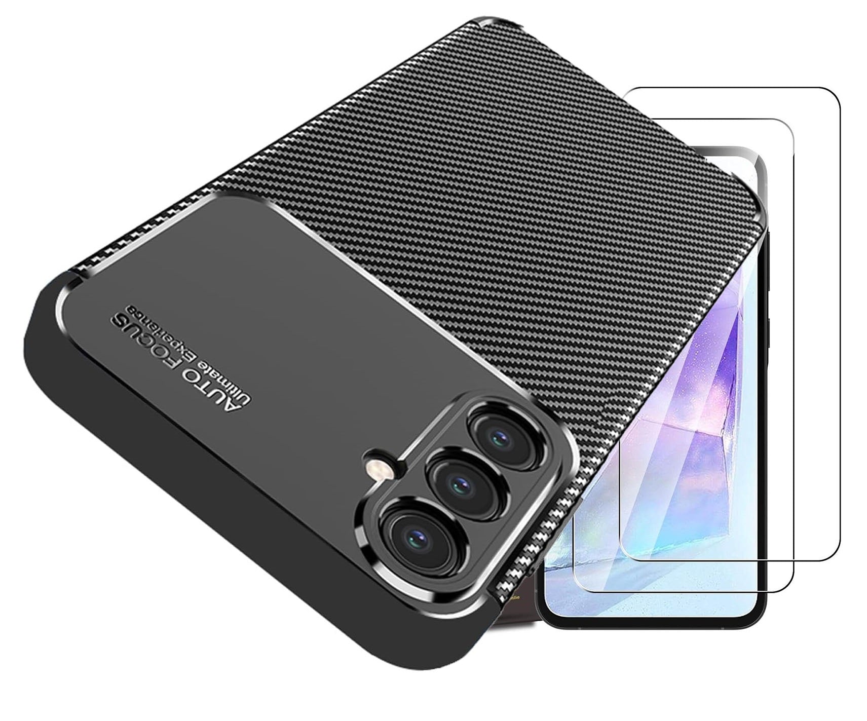 Samsung Galaxy A55 5G Case Carbon Fibre Phone Cover + Screen Protector