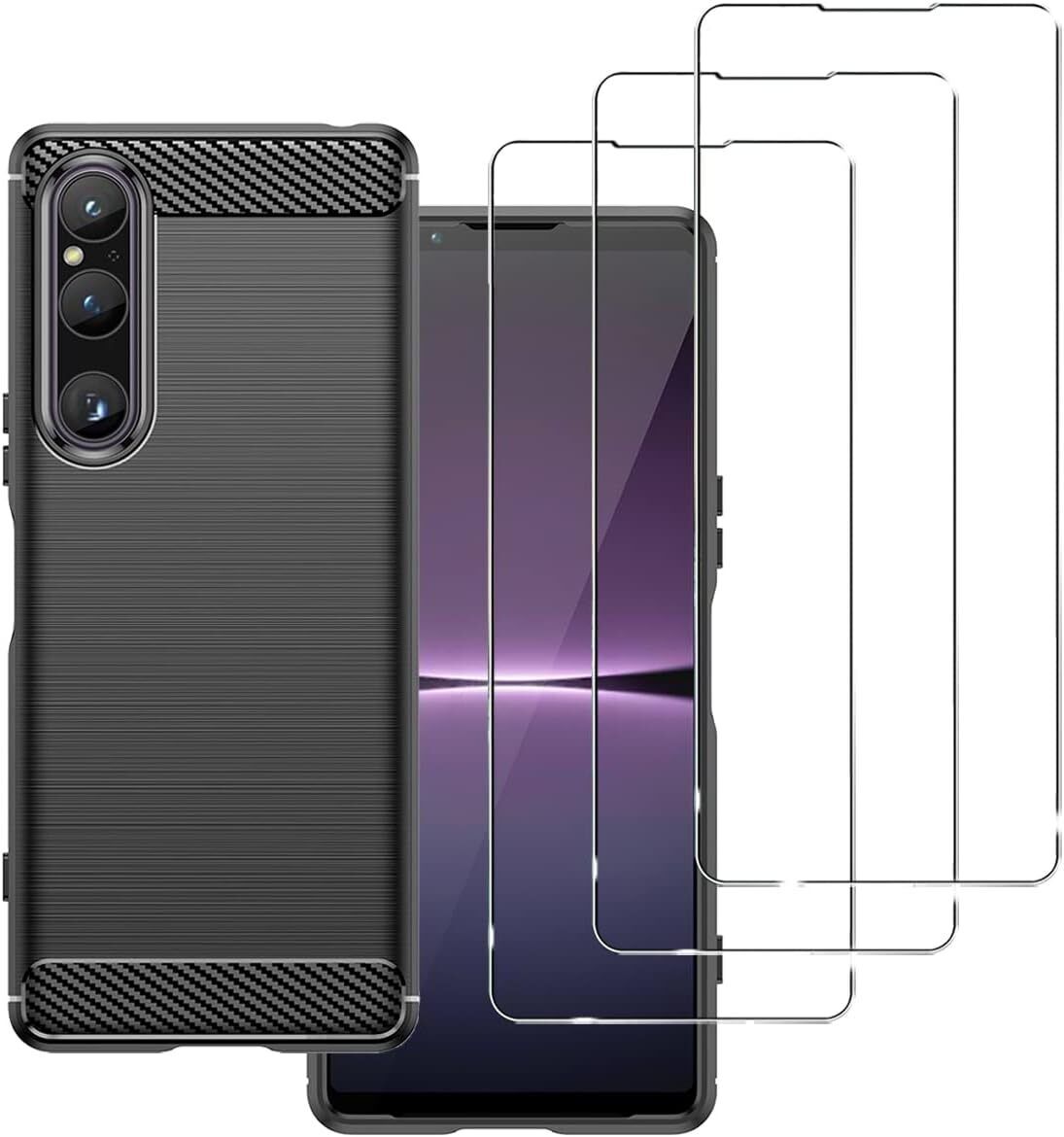 Sony Xperia 1 V Case Carbon Fibre And Glass Screen Protector