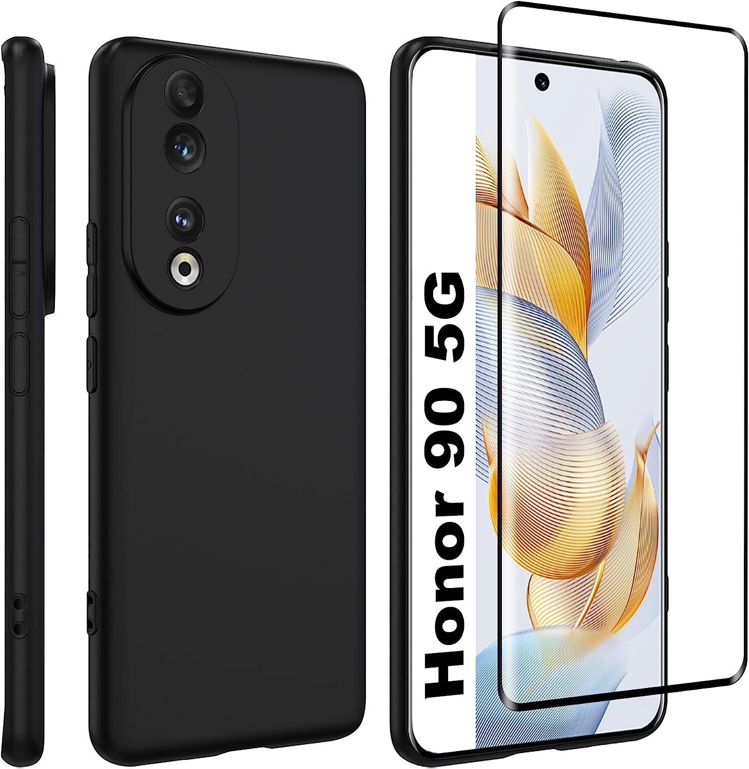 Honor 90 5G Case Black Gel Phone Cover And Screen Protector