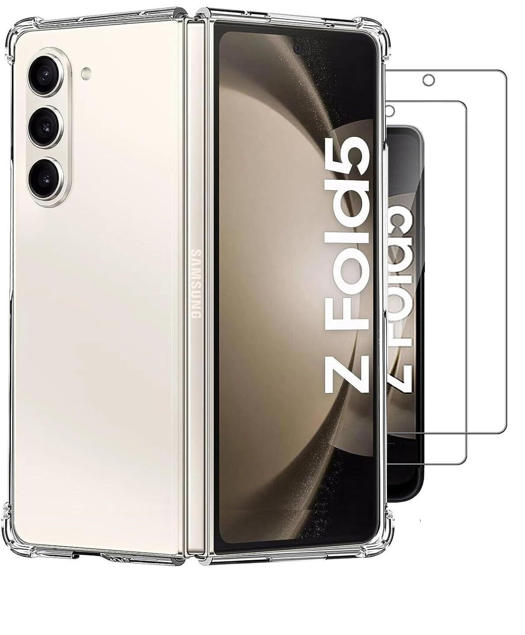 Samsung Galaxy Z Fold 5 Case Clear Shockproof Gel Hard Cover & Glass Screen Protector