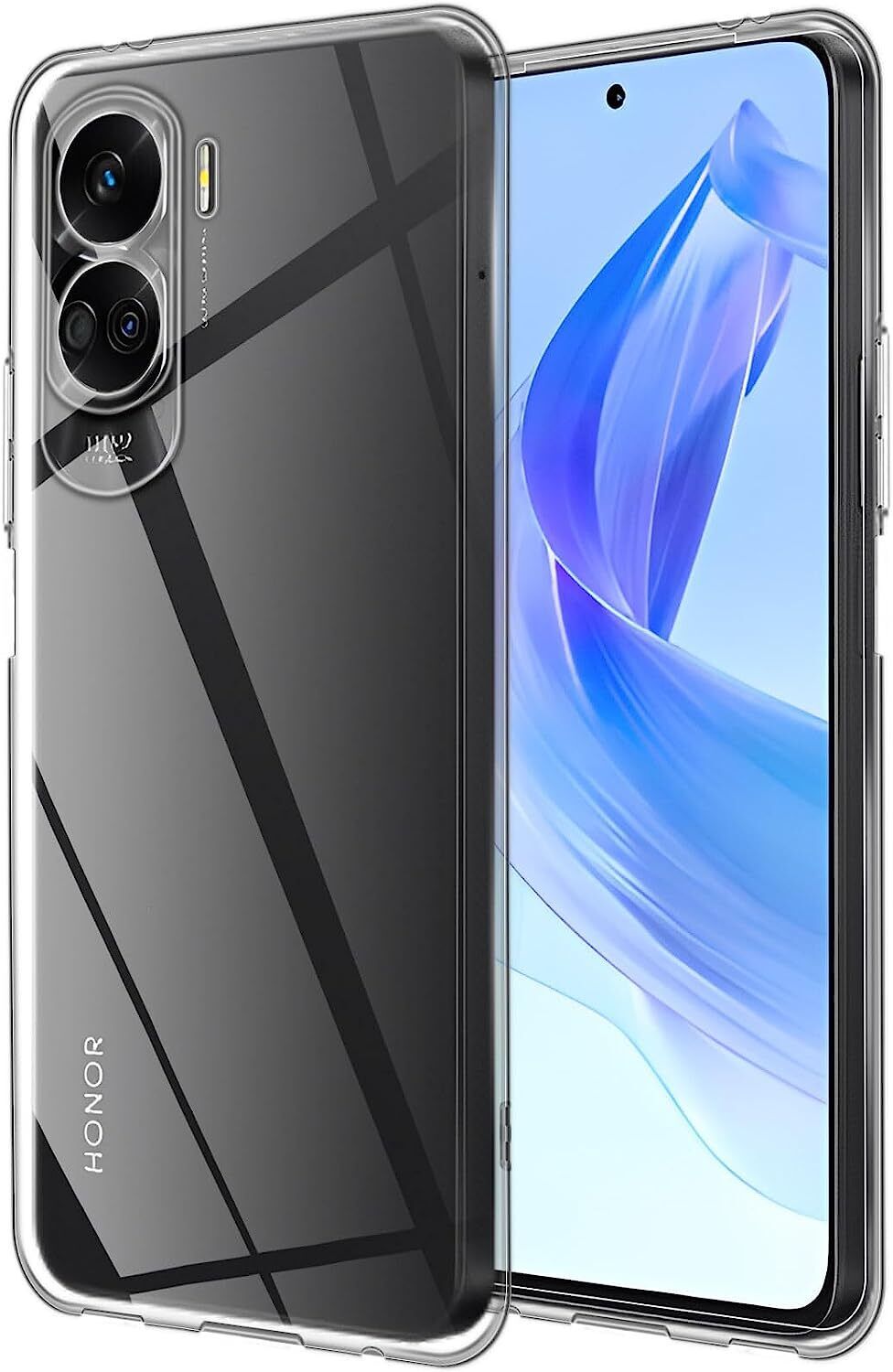 For Honor 90 Lite Case, Clear Silicone Shockproof Phone Cover + Screen  Protector