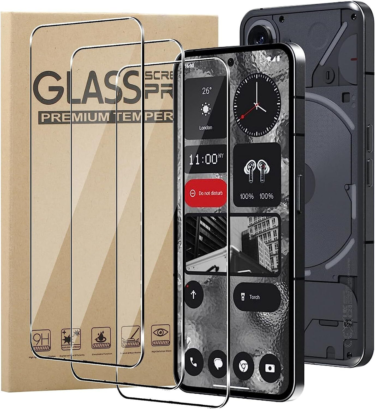 2 Pellicole In Vetro Temperato Per Nothing Phone (1) E (2) – Trasparenti - Foto 2