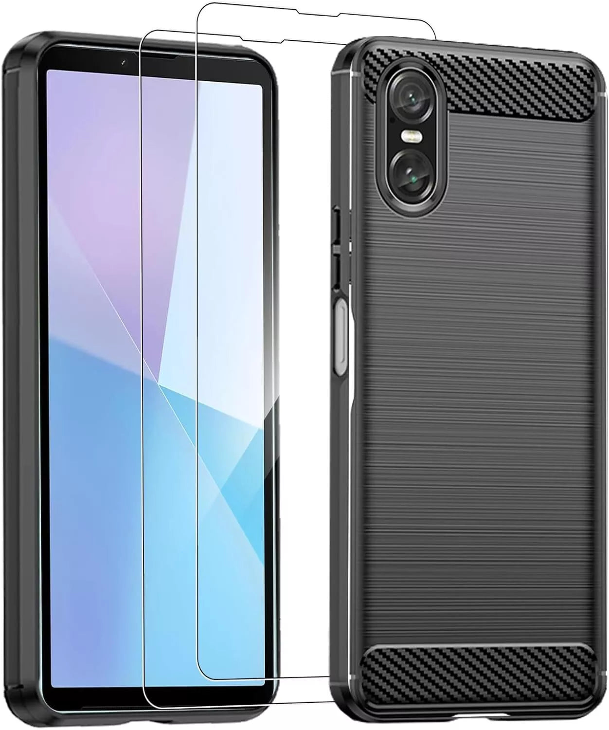 Sony Xperia 10 VI Case Carbon Fibre Phone Cover + Screen Protector
