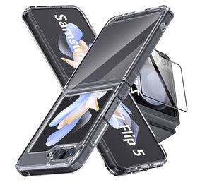Samsung Galaxy Z Flip 5 Case Clear Shockproof Hard Cover & Glass Screen Protector
