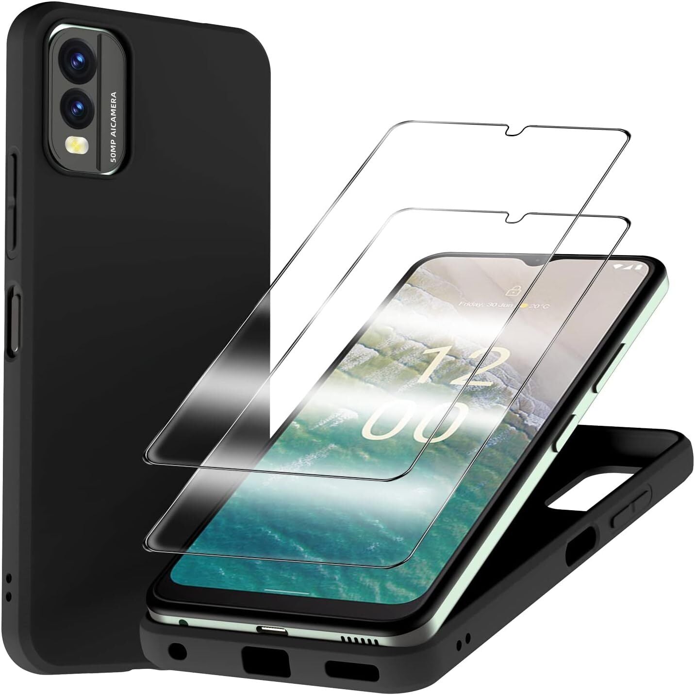 Nokia C32 Case Black Gel Phone Cover And Screen Protector