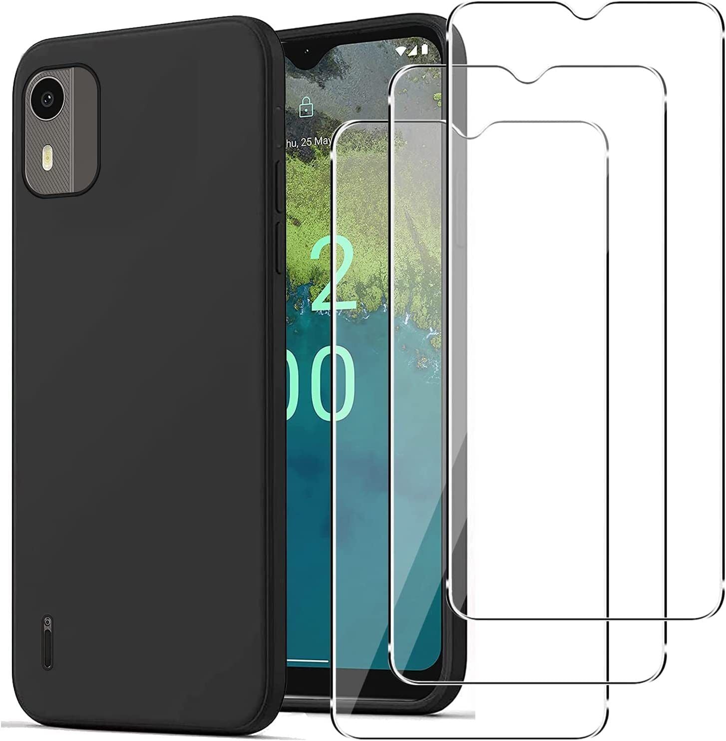 Nokia C12 Case Black Gel Phone Cover And Screen Protector