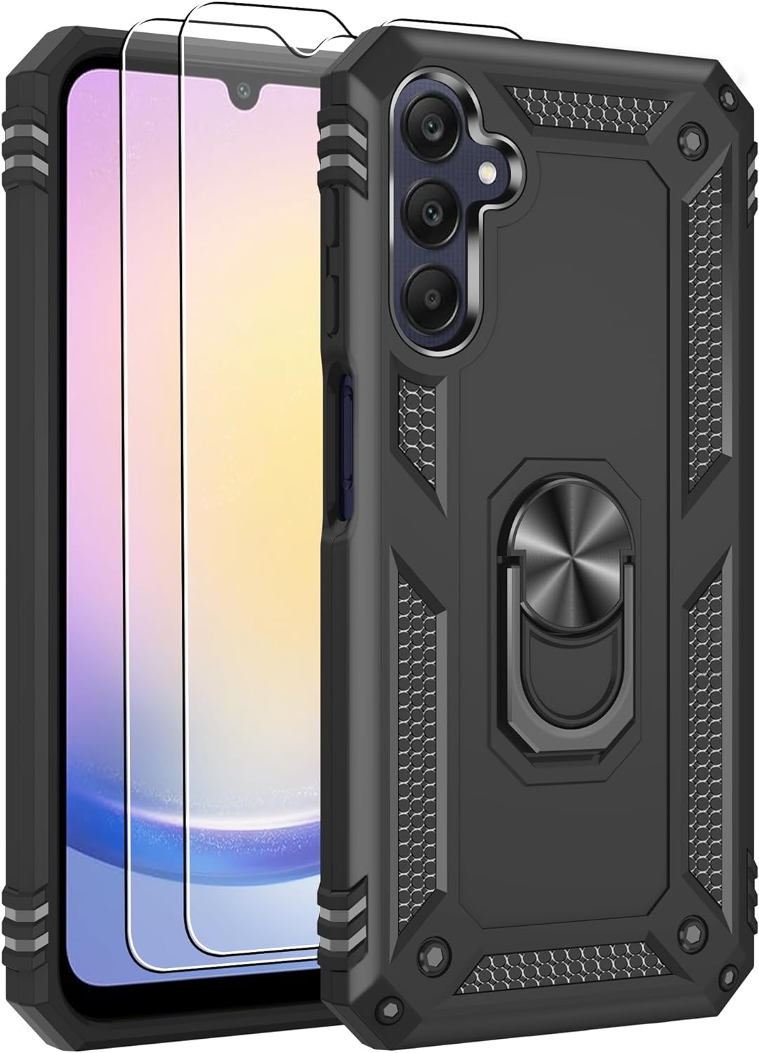 Samsung Galaxy A25 5G Case Shockproof Ring Stand Phone Cover + Screen Protector