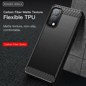 OnePlus Nord 2 5G Case Carbon Fibre Cover & Glass Screen Protector