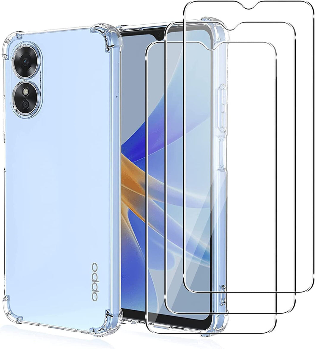 Oppo A17 Case, Clear Shockproof Phone Cover And Screen Protector