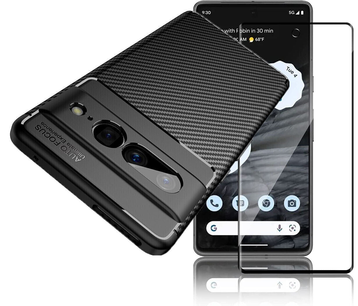 Google Pixel 7 Pro Case, Carbon Slim Cover & Glass Screen Protector